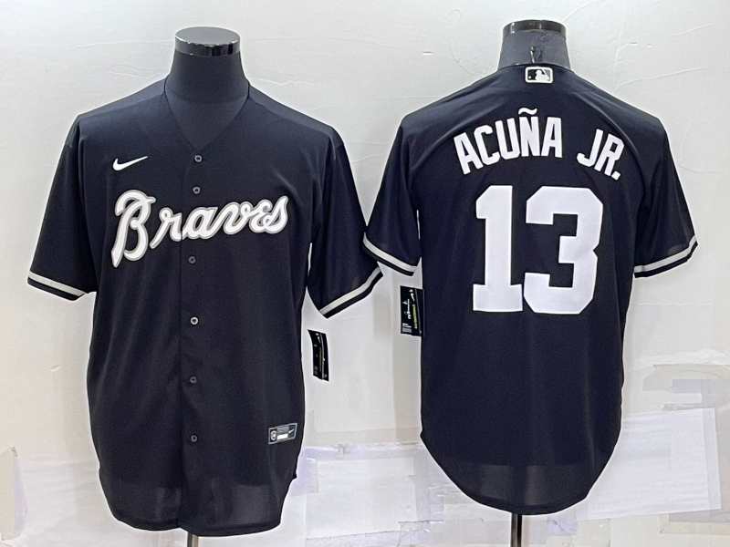 Men's Atlanta Braves #13 Ronald Acuña Jr. Black Cool Base Stitched Baseball Jersey